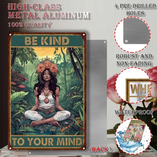 Miniatura 3 de LIUAXICIA Letrero de metal con texto en inglés «Be Kind to Your Mind» para decoración de pared para familia, bar, restaurante, cafetería, baño