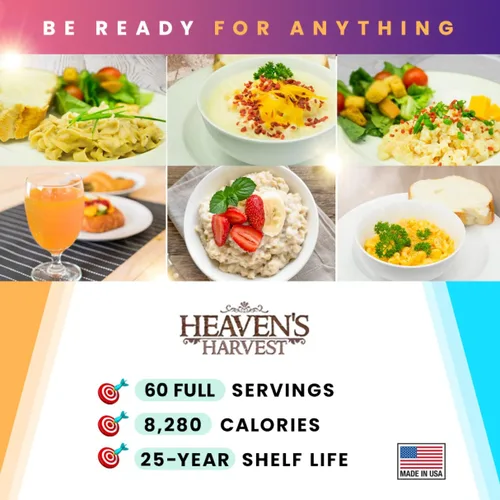Miniatura 5 de Heaven’s Harvest Kit de Alimentos Familiares de 25 Años — Suministro de Alimentos de Emergencia. Kit de Alimentos de Supervivencia Liofilizados +