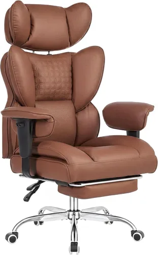 Miniatura 14 de DUMOS Silla de escritorio grande y alta para oficina en casa, silla de computadora para juegos, silla ergonómica ejecutiva con reposapiés, respaldo