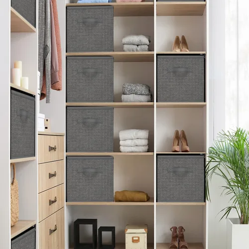 Miniatura 2 de Nestl Contenedores de almacenamiento plegables de tela, organizador de 6 cubos con asas, negro, 11 pulgadas para dormitorio, sala de juegos y más
