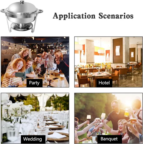 Miniatura 6 de Plato para bufé, servidores redondos de 6 cuartos de galón y calentadores de alimentos, servidores de rozaduras de acero inoxidable para fiestas