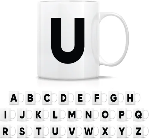 Miniatura 20 de Retreez Taza con monograma con monograma del alfabeto de la A a la Z con inicial, tazas de café de cerámica de 11 onzas – Agradecimiento