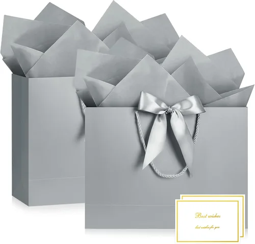 Miniatura 25 de JMANNI Bolsas de regalo, 3 piezas de tamaño mediano con cinta de lazo, bolsa de regalo de papel portátil, patrón de mármol, para cualquier ocasión