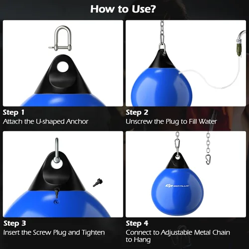 Miniatura 5 de Goplus Bolsa de Agua Aqua, Bolsa de Boxeo Pesada de 180 Libras de 21 Pulgadas / 110 Libras de 18 Pulgadas con Cadena Metálica Ajustable, Manguera