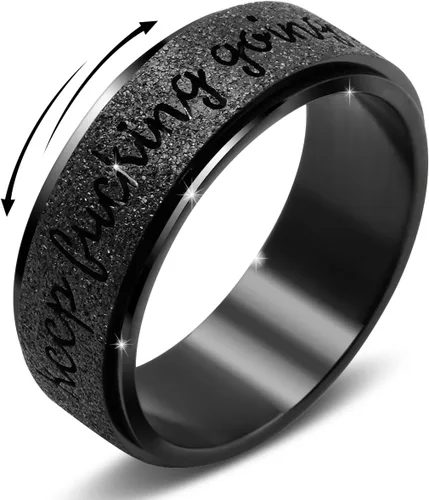 Anillo giratorio para hombre, acero inoxidable, juguetes para ansiedad, anillos para hombres, 0.315 in de ancho, color negro, talla 9