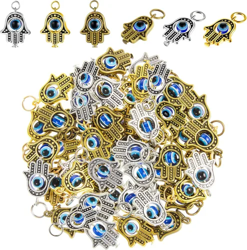 50 dijes de mano de Hamsa, dije de mal de ojo de Hamsa, símbolo de Fátima, cuentas de mano, dijes para mujer, joyería, decoración de bricolaje