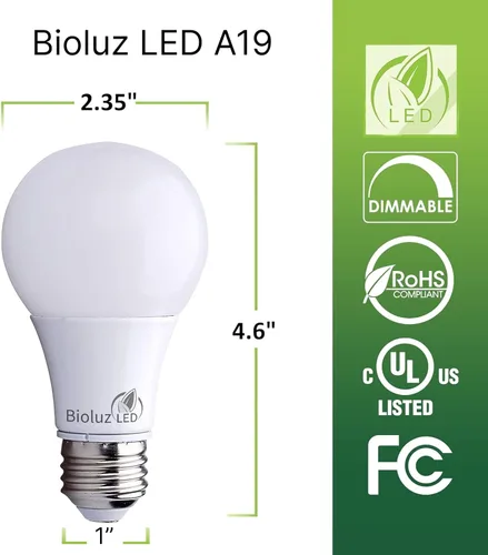 Miniatura 2 de Bioluz LED 6 vatios equivalentes a bombillas A19 de 40 W para decoración del hogar, bombilla LED blanca fría de 4000 K, luces LED no regulables