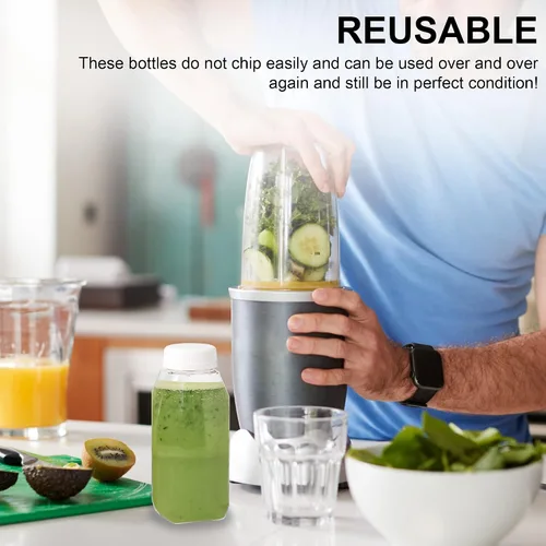 Miniatura 2 de 8 Oz. Empty Clear PET botellas plásticas de jugo con tapa por MT Products - Set de 12 botellas y 12 tapas