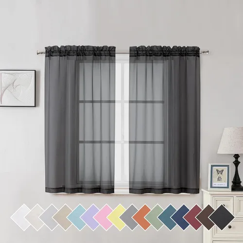 Miniatura 155 de Aiyufeng 2 paneles de cenefa transparente negra de 14 pulgadas de largo, cortinas cortas negras transparentes para dormitorio, cortinas de cocina