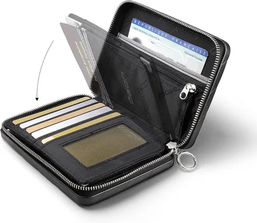 Miniatura 3 de ÖGON -DESIGNS- Cartera acolchada de aluminio para pasaporte de gran capacidad, tamaño de pasaporte, organizador de embrague, cartera de bloqueo RFID