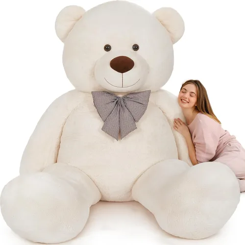 Miniatura 18 de MaoGoLan - Oso de peluche gigante de 52.0 pulgadas, peluche grande color canela con lindo moño y huellas, peluche suave de oso con moño para regalar