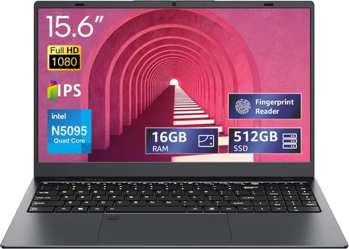 UOWAMOU 15.6 pulgadas, 16 GB de RAM, SSD de 512 GB, computadora portátil con pantalla FHD IPS, N5095 Quad Core, WiFi 2.4/5G, retroiluminación BT4.2