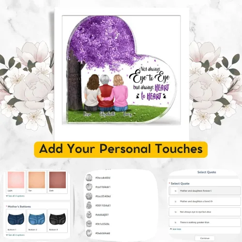 Miniatura 3 de GOSSBY Placa transparente personalizada (madre y 3 hijas) Madre e hijas, placa de acrílico con forma de corazón con nombre personalizado, mamá Madre