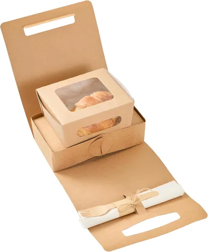 Miniatura 2 de Restaurantware Bio Tek - Loncheras de papel de 8.75 x 4.25 x 8 pulgadas con asas, 100 recipientes desechables de papel kraft para alimentos