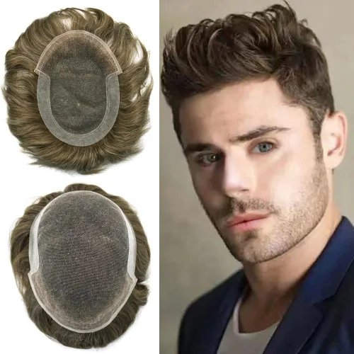 Miniatura 32 de Pieza de pelo para hombre Toupee Real Human Hairpiece Soft Lace Hair System Mens Hair Unit Natural Hairline Protesis Capilar Para Hombre 8 ''X10