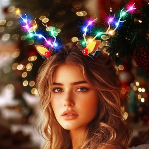 Miniatura 7 de BARTOSI Pinzas para el pelo de Navidad con luz LED, cuernos de reno, horquillas de Navidad, accesorios para el cabello para mujer (paquete de 2)