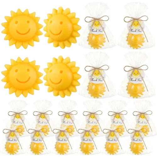 Demissle 20 piezas de jabón de girasol Here Comes the Son Baby Shower Favores Mini Jabón de Sol, regalos hechos a mano con tarjeta de agradecimiento