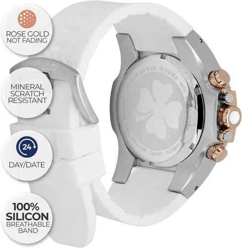 Miniatura 4 de MULCO Watches for Women-Blue Marine, Silver Stainless Steel Case with Silicone Wrist Band, Quartz Multifunction Movement,Large Analog Display