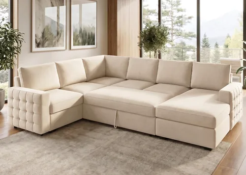 Miniatura 19 de HONBAY Sofá Seccional Sleeper con Cama Extraíble Sofá Seccional en Forma de U Cama Sleeper con Chaise de Almacenamiento Sofá Seccional Sleeper de 6