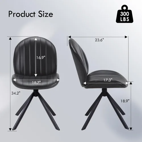 Miniatura 2 de Silla de oficina giratoria de piel sintética, sin ruedas, pequeña y cómoda silla de escritorio sin brazos de mediados de siglo, bonitas sillas