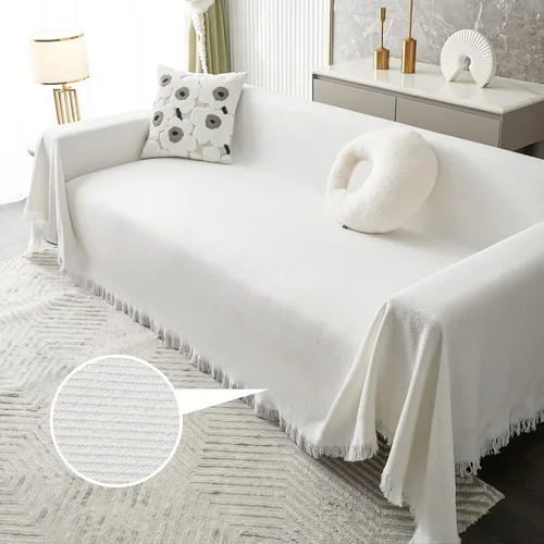 Miniatura 3 de MYSKY HOME Funda para sofá de color blanco para sofás seccionales, fundas para sofás de 3 cojines, protector para sofá, fundas para sofá