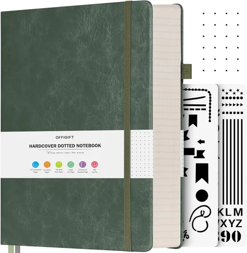 Miniatura 26 de Cuaderno de puntos, 312 páginas numeradas, cuaderno grande B5 de cuero de tapa dura, cuaderno de 3.53 oz/yd² con páginas de índice, diario de puntos