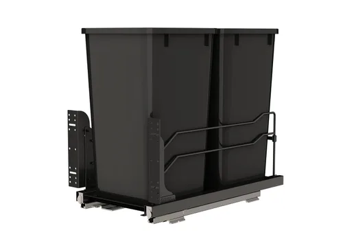 Rev-A-Shelf Bote de basura doble extraíble para debajo de gabinetes de cocina, 27 Qt. 6.75 galones con rieles de cierre suave para gabinetes base de
