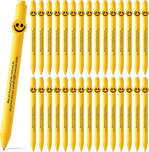 Miniatura 13 de Fuutreo 50 bolígrafos divertidos, regalos de agradecimiento a los empleados, cara sonriente, compañeros de trabajo, citas motivacionales, bolígrafos
