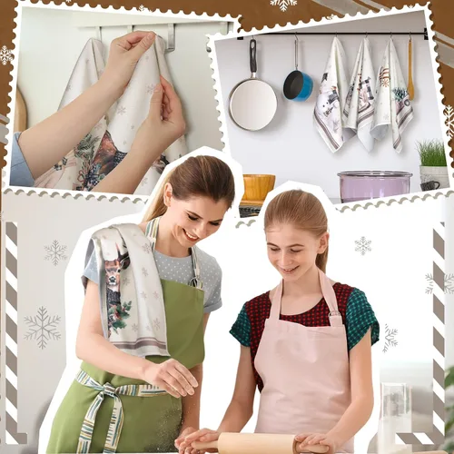 Miniatura 2 de Geyoga 6 piezas de toallas de cocina de Navidad, toallas de mano de Navidad con diseño de muñeco de nieve, absorbentes, toallas de cocina vintage