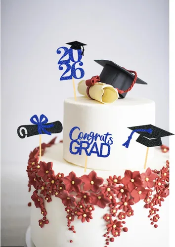 Miniatura 5 de 24 adornos de graduación para cupcakes, decoraciones de graduación negras y azules para la clase de 2026 (negro y azul)