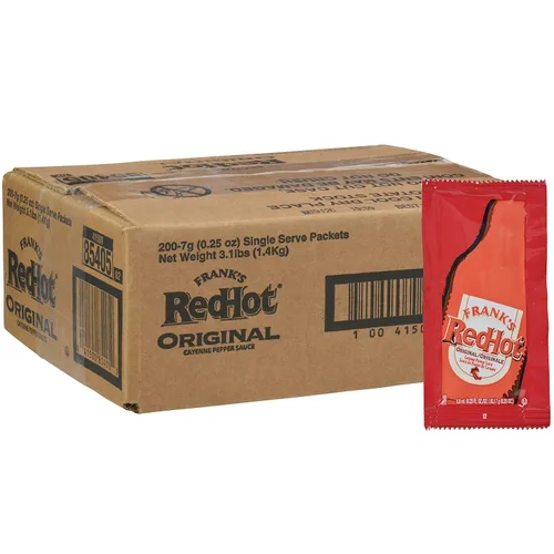 Frank's RedHot Paquetes originales de salsa de pimienta de cayena, 200 unidades, un paquete de 200 unidades de paquetes de salsa picante Frank's,