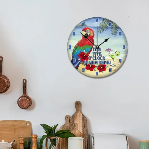 Miniatura 3 de ArogGeld Reloj de pared de 5 O'Clock Somewhere - Reloj redondo de madera para casa de playa, 10, silencioso, sin tictac, batería de cuarzo, granja