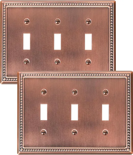 Miniatura 25 de Paquete de 4 placas de cubierta para interruptor de luz de palanca individual, cubiertas decorativas de perlas, placa de pared de metal almendra