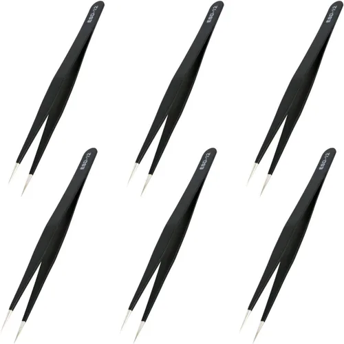 Miniatura 10 de Aoje-Link ESD-34a - Pinzas profesionales antiestáticas con tecnología antiestática, no magnéticas, rectas planas, revestidas de plástico de acero