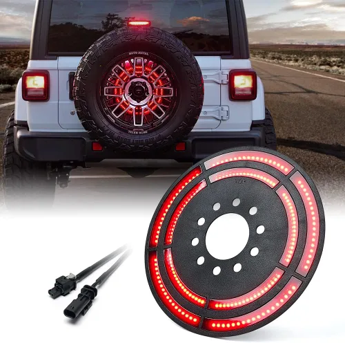 Miniatura 8 de Xprite Luz de freno de neumático de repuesto RGB, luz de rueda trasera de doble anillo compatible con Jeep Wrangler JK JKU 2007-2018, tercera