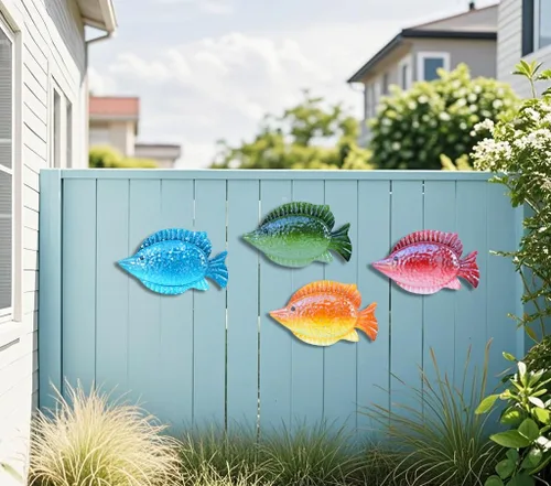 Miniatura 2 de ShabbyDecor Juego de 4 piezas de decoración de pared colgante de peces de metal del océano costero para sala de estar, dormitorio, baño, habitación