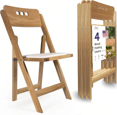 Miniatura 22 de Silla plegable de madera con asiento acolchado, asientos comerciales apilables para eventos en interiores y exteriores, fiestas, bodas, banquetes