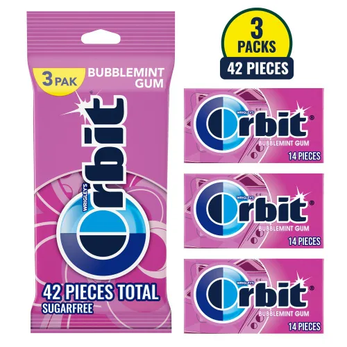 Miniatura 4 de ORBIT Bubblemint - Goma de mascar sin azúcar, 3 paquetes de 14 piezas (42 piezas en total)