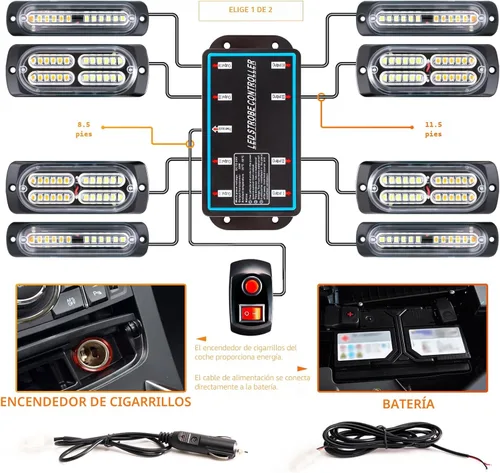 Miniatura 3 de 8 piezas Luces LED Intermitentes Estroboscópicas de Emergencia de Montaje en Superficie con Controlador para Camiones, Vehículos, Automóviles (4Y4W)