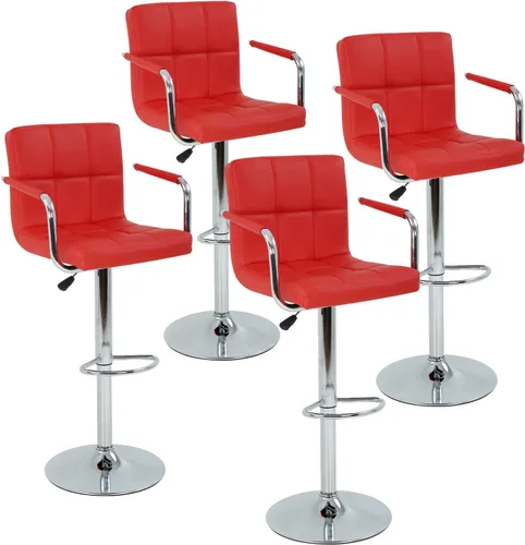Miniatura 7 de Juego de 2 taburetes de bar con reposabrazos, taburetes de bar giratorios de altura ajustable con respaldo de piel sintética, silla de comedor alta