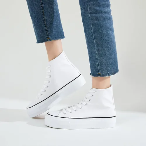 Miniatura 6 de Zapatillas de deporte de plataforma de cuero PU para mujer, zapatos de tenis blancos para mujer