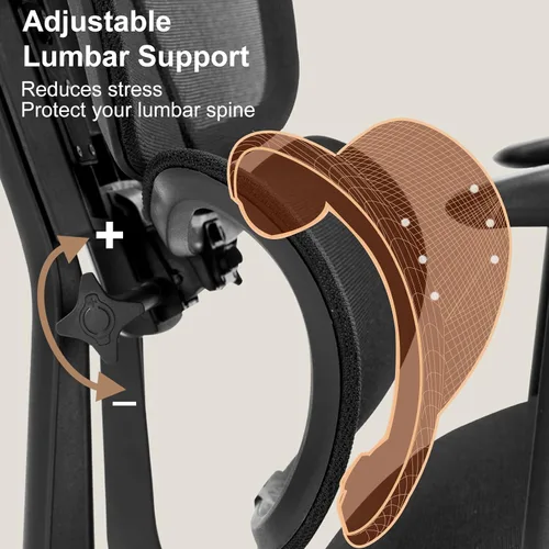 Miniatura 5 de Silla de oficina ergonómica de escritorio, silla de computadora de malla grande y alta con soporte lumbar ajustable, función de inclinación
