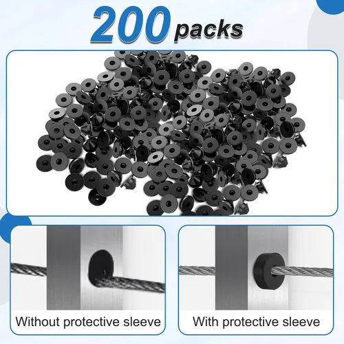 Miniatura 3 de Juego de 200 barandillas de cable, fundas protectoras de ojales de goma, fundas protectoras de poste de barandilla de cable negro de 1/8 pulgadas