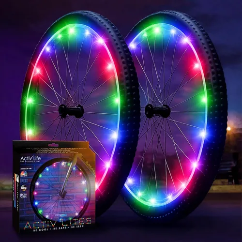 Miniatura 10 de Activ Life Paquete de 2 luces LED para ruedas de bicicleta con baterías incluidas, obtén un 100% más brillante y visible desde todos los ángulos
