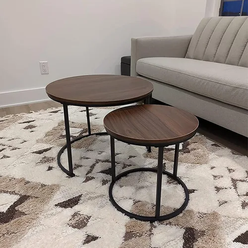 Miniatura 8 de aboxoo Mesa auxiliar redonda anidable, juego de 2 mesas auxiliares, marco de metal resistente, centro de mesa, sala de estar, dormitorio, Negro