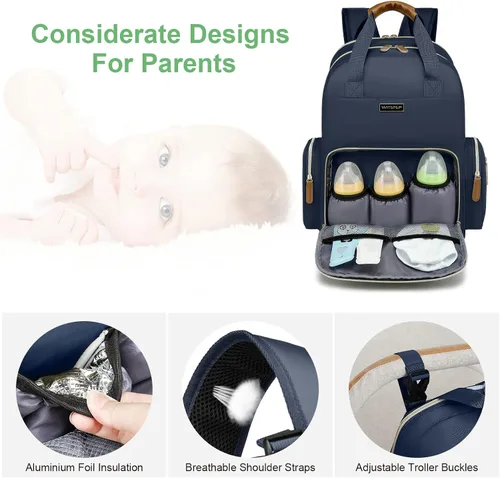 Miniatura 4 de Mochila para pañales con cambiador, organizador de bolsas de pañales para mamás, papás, bolsas cambiadoras grandes para bebés Azul