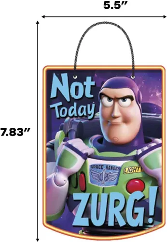 Miniatura 6 de Disney Pixar Toy Story Not Today Zurg - Decoración colgante de pared de metal, divertido letrero de Buzz Lightyear para el hogar u oficina