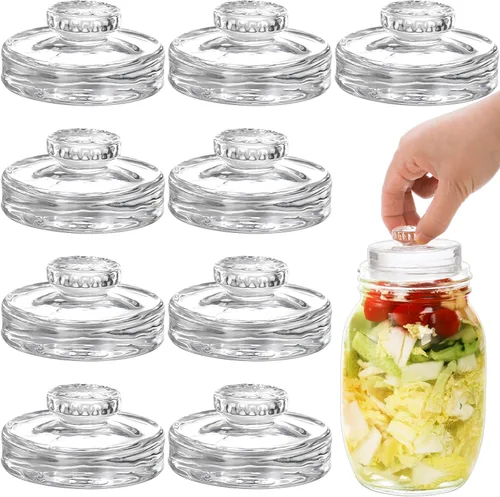Cedilis Paquete de 9 pesos de fermentación de vidrio con asas de fácil agarre, kit de tapas de fermentación de vidrio pesado para tarros Mason de