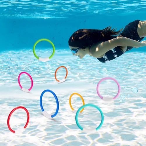 Miniatura 3 de JOYIN Anillos de buceo, juguetes de piscina, 8 piezas de anillos de piscina coloridos para niños, entrenamiento subacuático, juguete de buceo