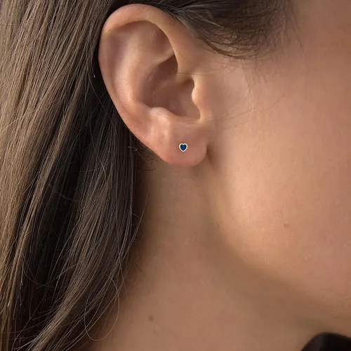 Miniatura 3 de Aretes de tuerca de oro macizo de 14 quilates hipoalergénicos en forma de corazón de 0.157in con bisel pulido, Metal Gema Piedra, Circonia cúbica